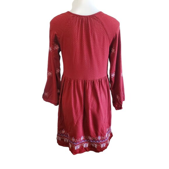 Knox Rose Womens Bohemian Embroidered Mini Dress Maroon Long Sleeve Small - Picture 5 of 12
